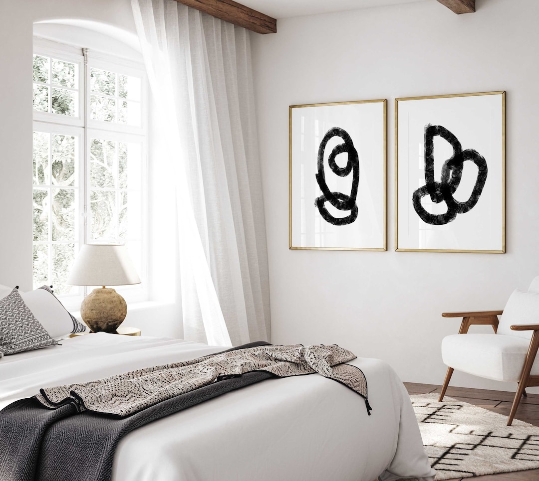 Simple Modern Minimal Gallery Wall Art Set of 2 Black and White Prints ...