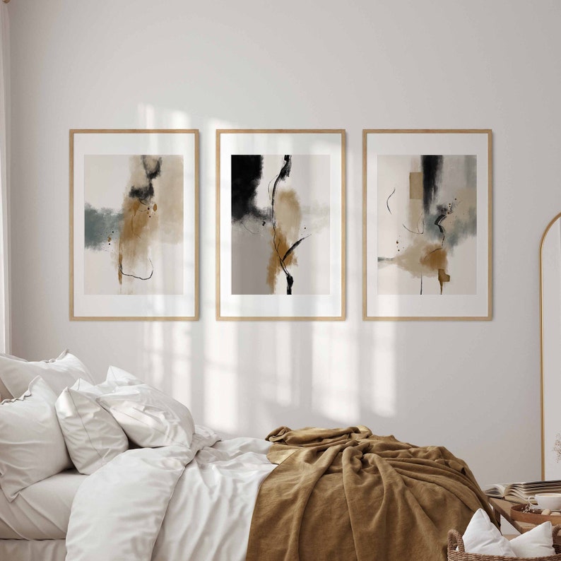Neutral Modern Abstract Printable Gallery Wall Art Set of 3, Neutral ...