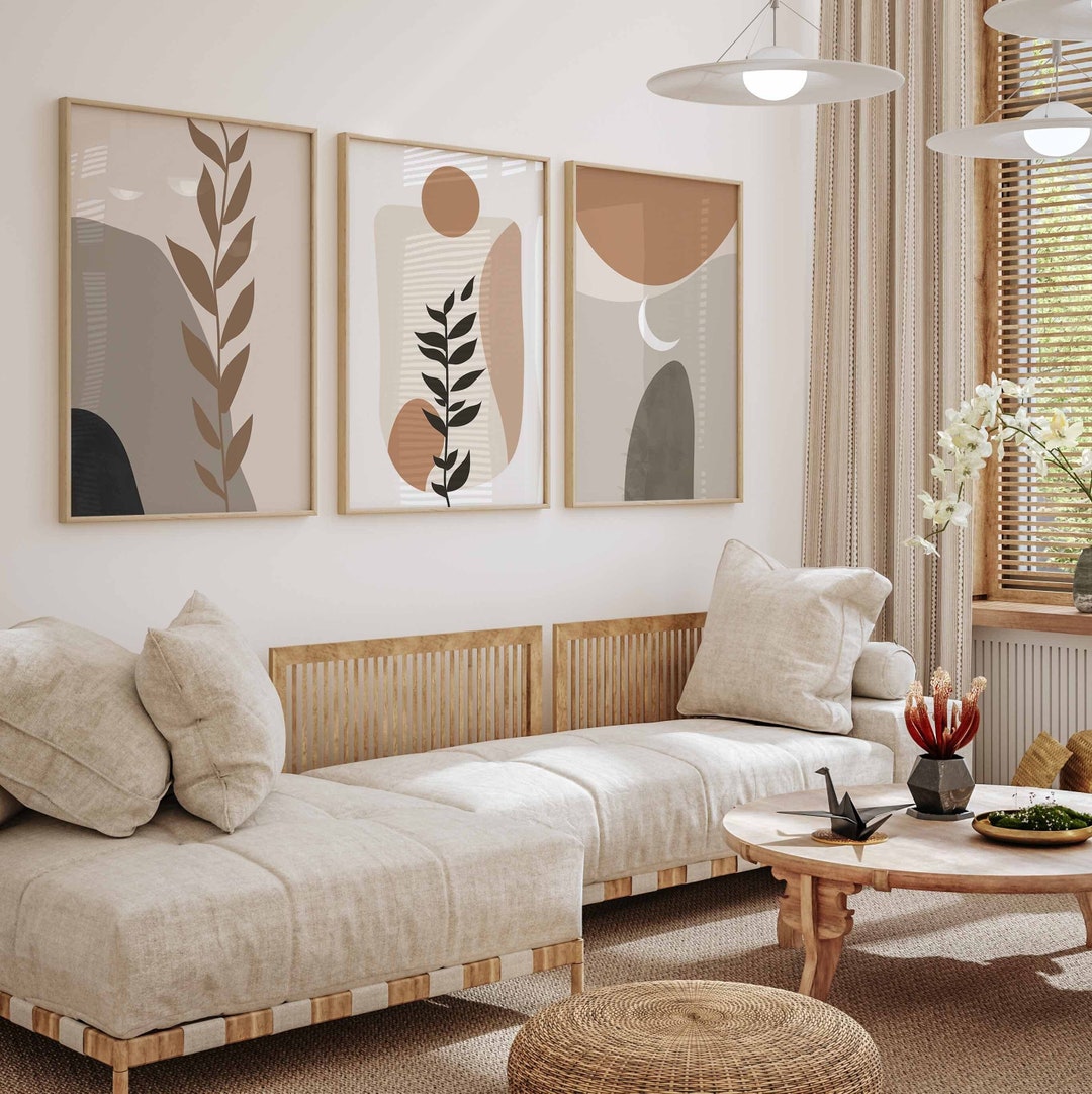Floral Abstract Wall Art Living Room Decor Set of 3 Wall Art Tropical ...