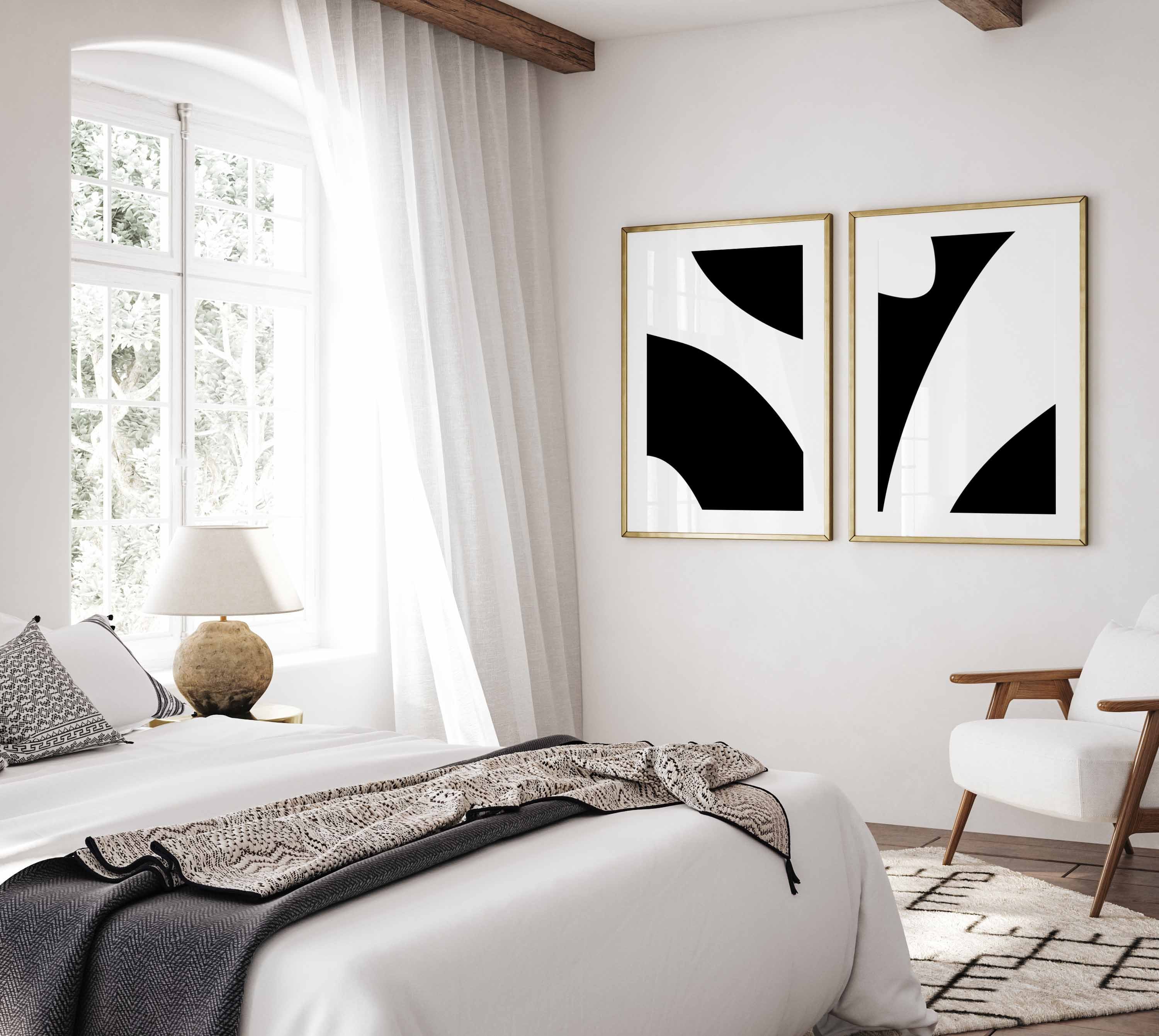 Minimalist Modern Simple Black White Wall Art Set of 3 Abstract Art ...
