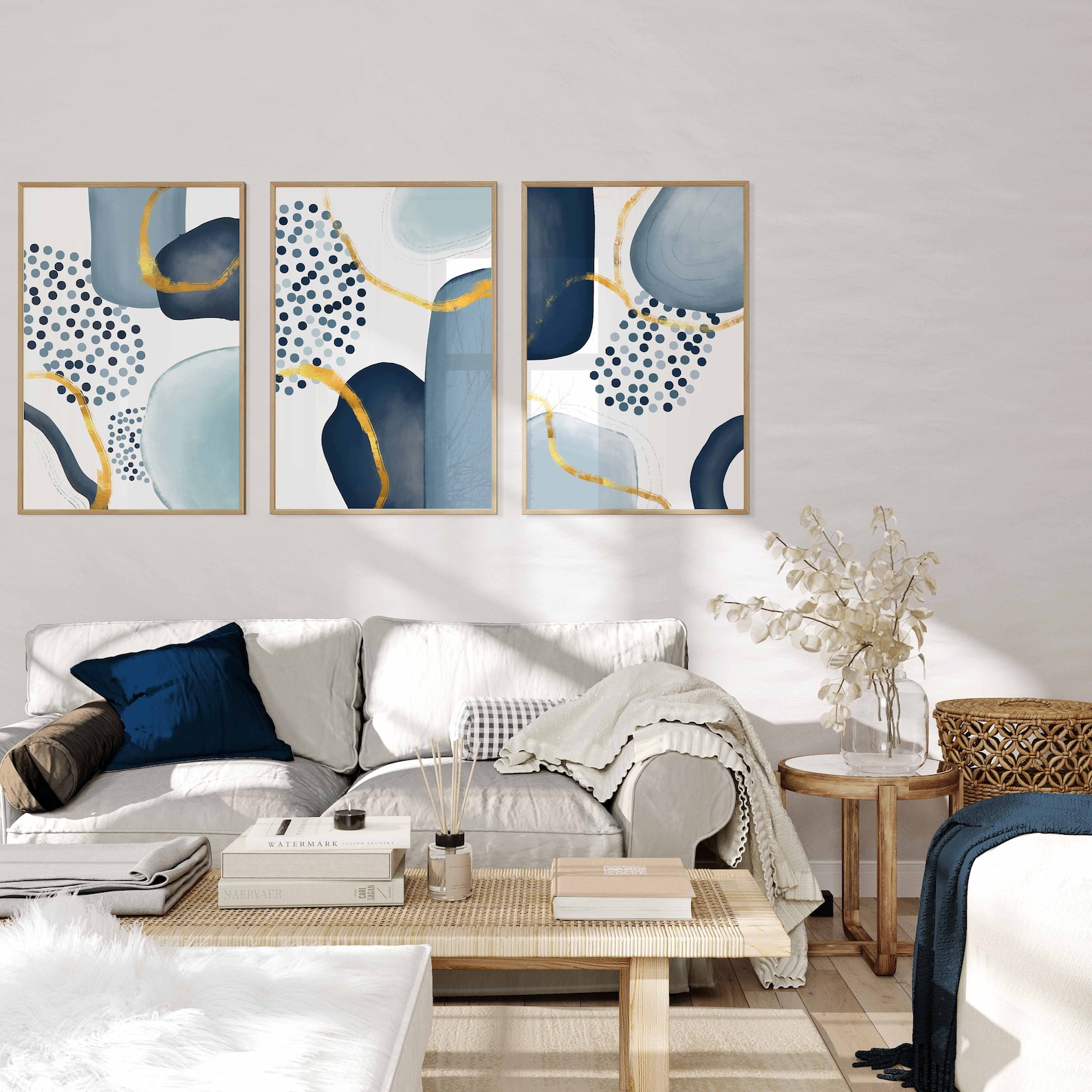 Set of 3 Printable Wall Art Navy Blue Wall Art Ombre - Etsy
