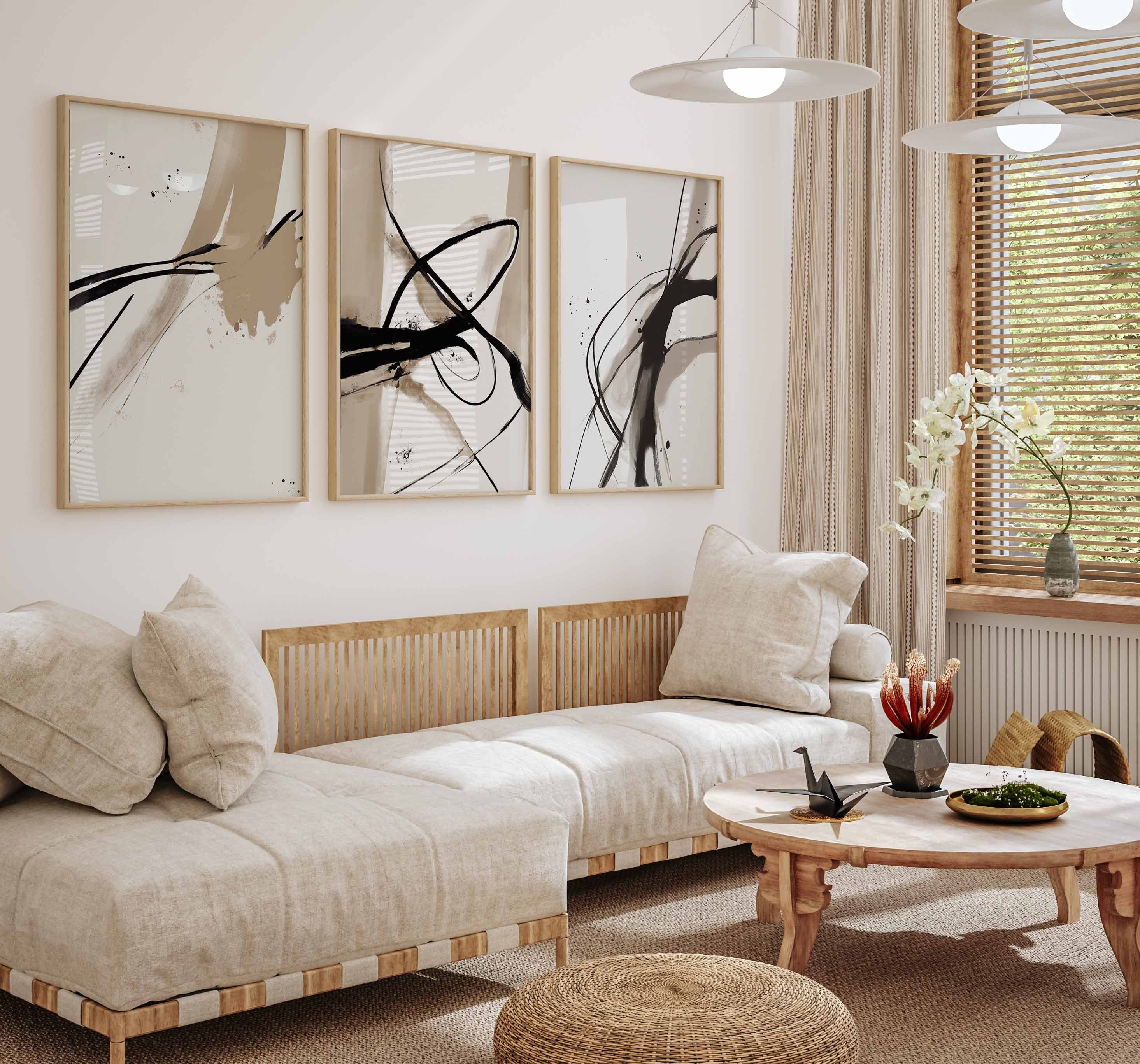 Modern Minimal Neutral Gallery Wall Art Set of 3 Black and Beige ...