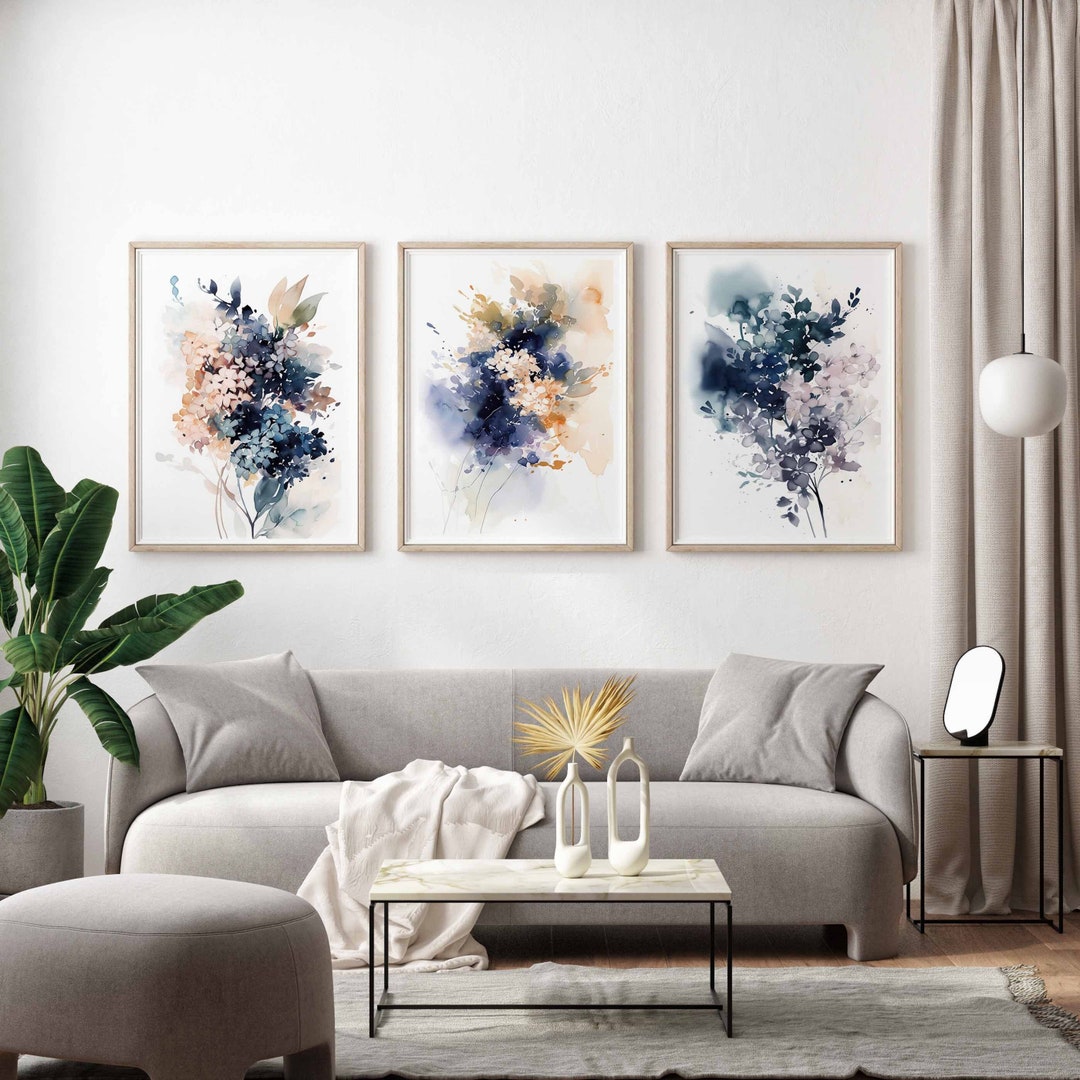 Floral Watercolor Art Set Gallery Wall Art Set of 3 Minimalist Flower ...