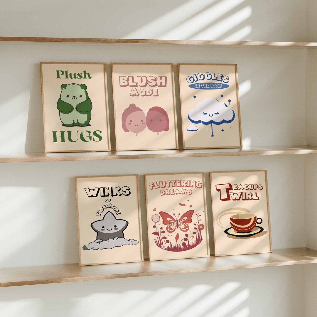 Retro Gallery Wall Art Prints Set of 6 Funky Art Prints Digital