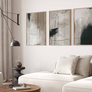 Modern Neutral Abstract Gallery Wall Art Set of 3 Black Beige Neutral ...