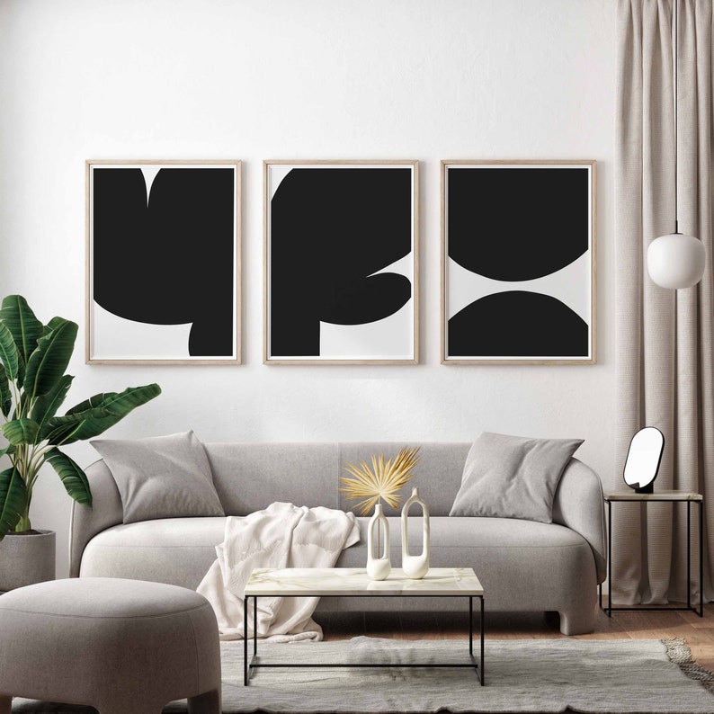 Modern Black and White Wall Art, 3 Piece Wall Art, Abstract Art ...