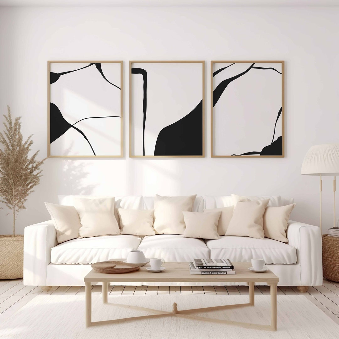 Modern Simple Minimal Gallery Wall Art Set of 3 Black and White Simple ...