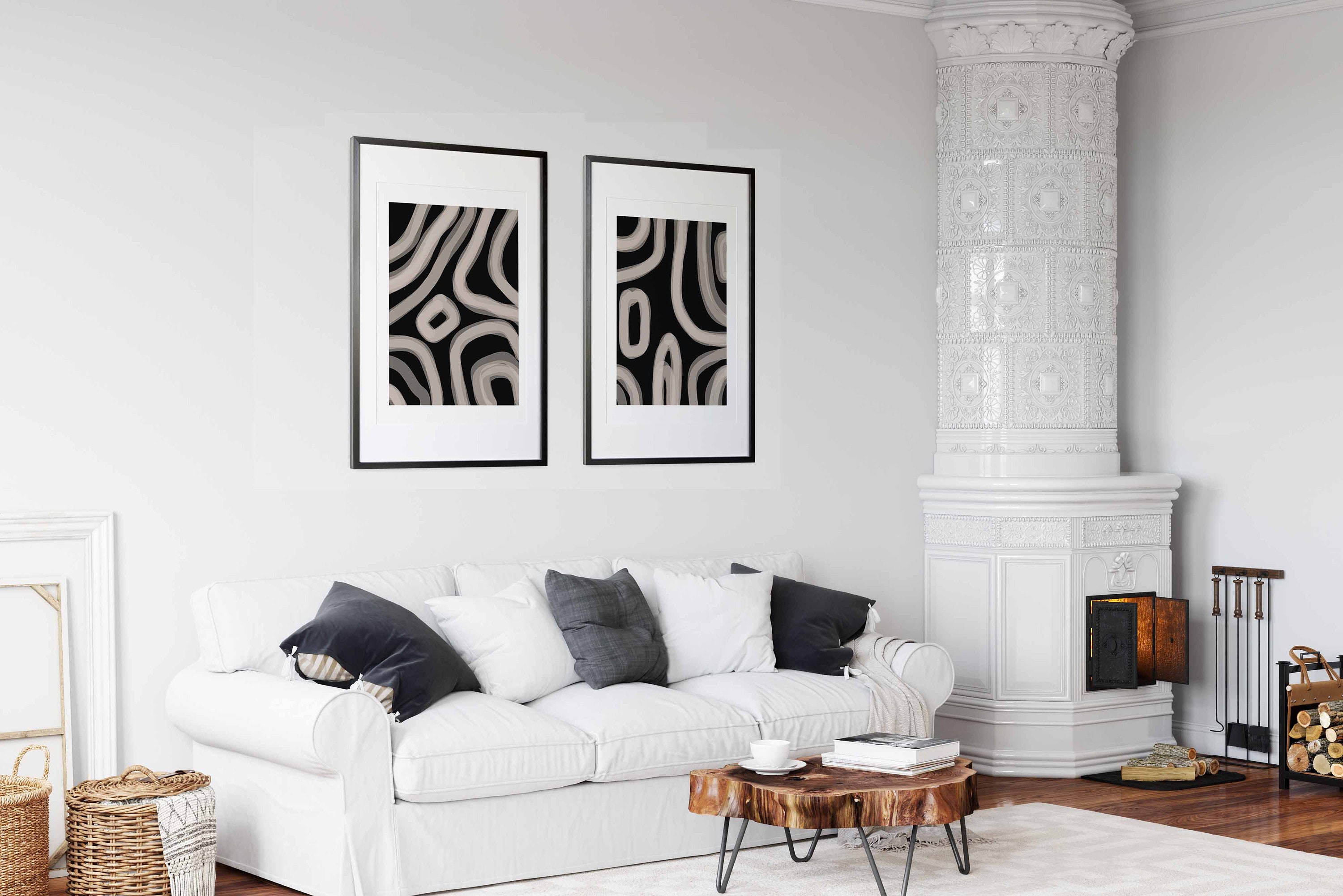 Modern Minimal Neutral Gallery Wall Art Set of 2 Black and Beige ...