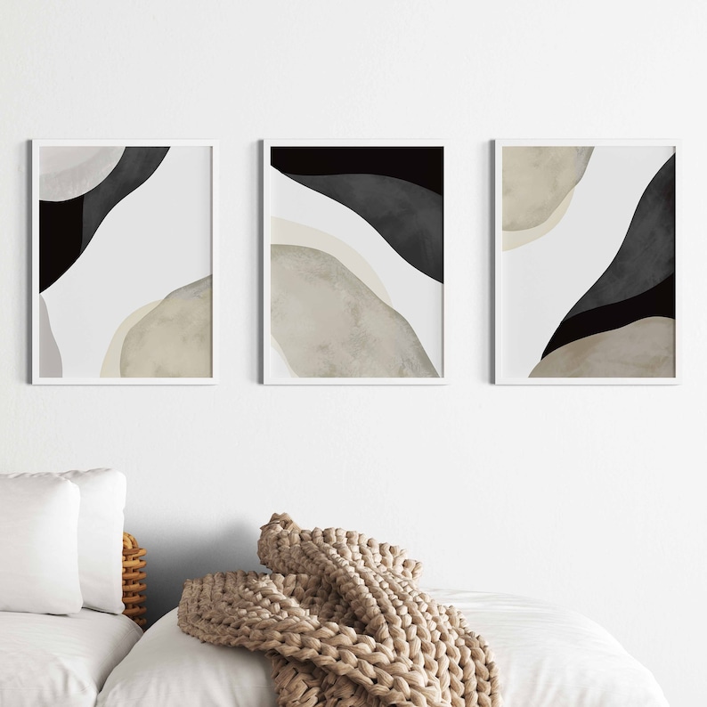 Minimal Simple Modern Gallery Wall Art Set of 3 Abstract Art Black and ...