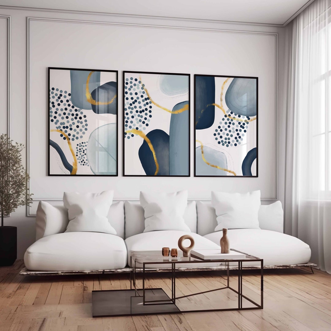 Set of 3 Printable Wall Art Navy Blue Wall Art Ombre Watercolor ...