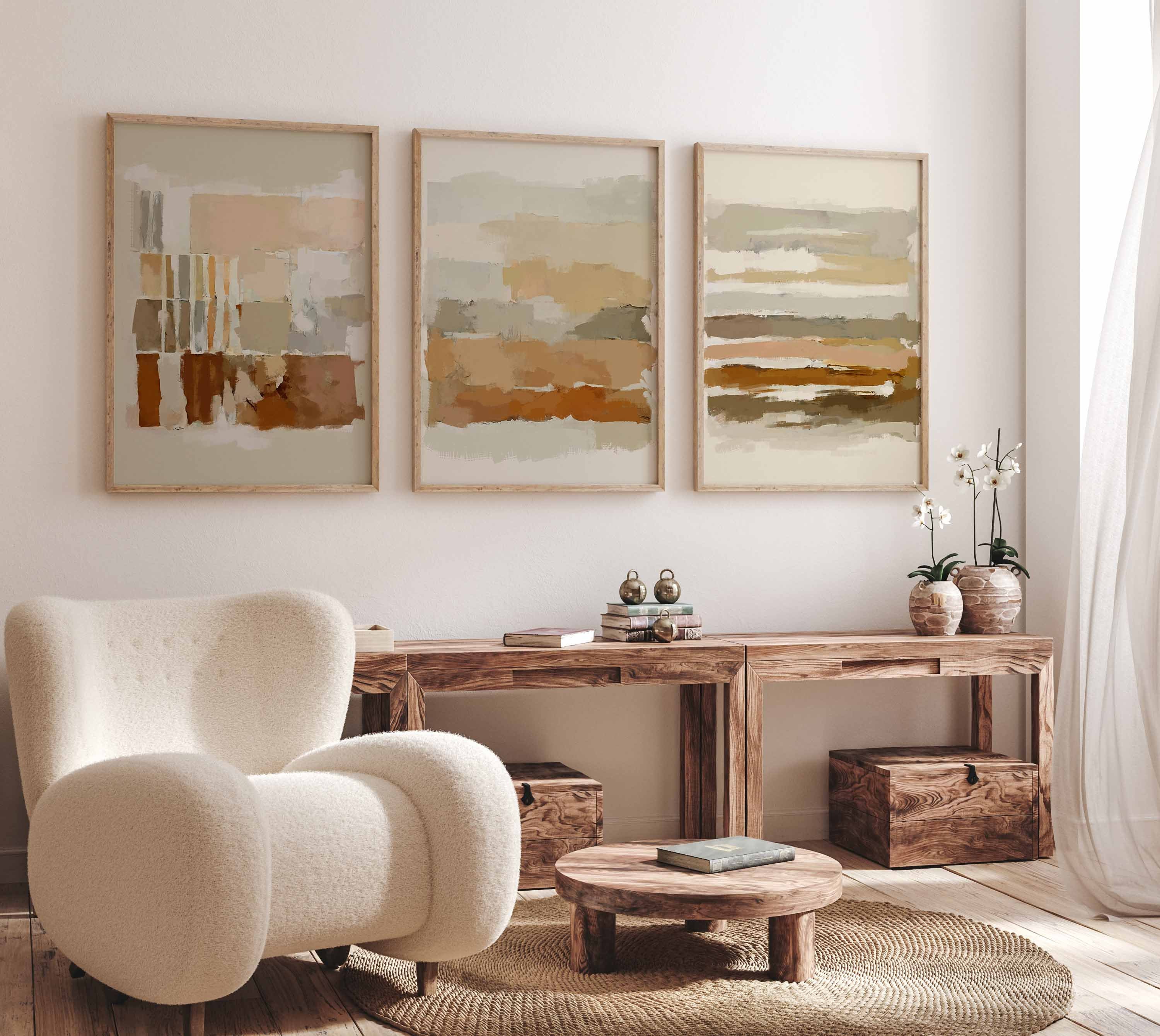 Modern Neutral Abstract Gallery Wall Art Set of 3 Beige Earth Tone ...