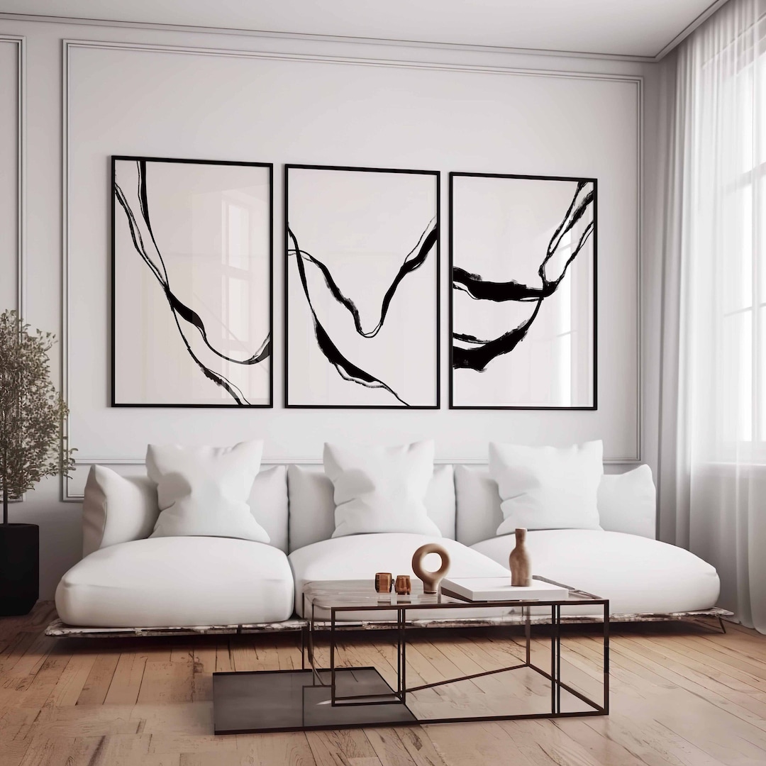 Minimalist Modern Simple Gallery Wall Art Set of 3 Abstract Art Black ...