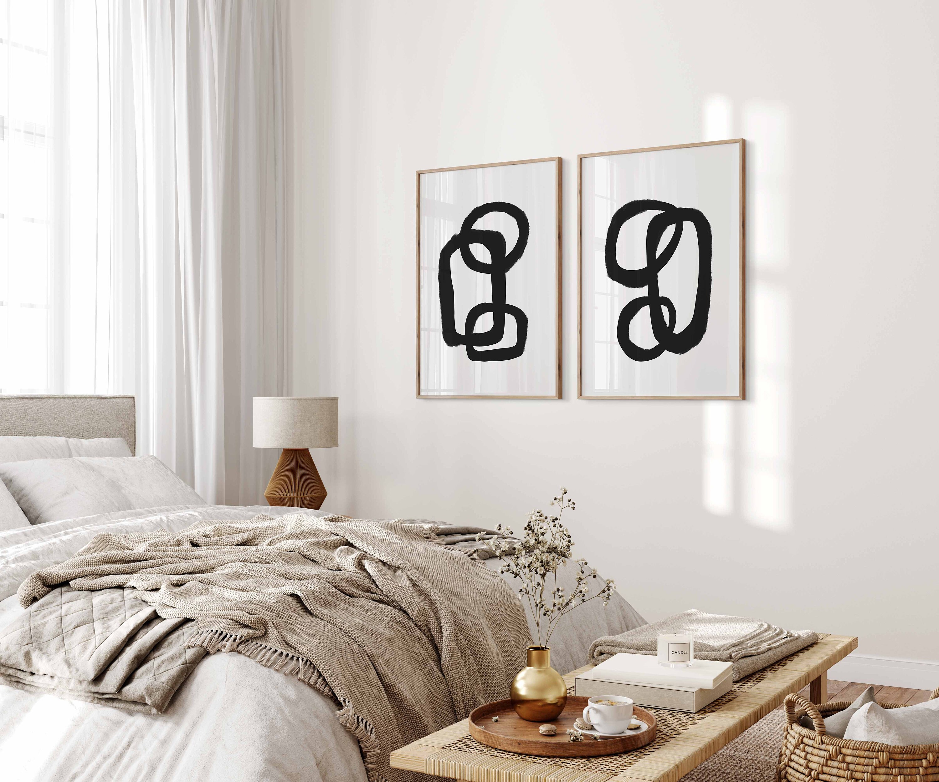 Line Wall Art Modern Black White Wall Art Set of 2 Abstract Line Art ...