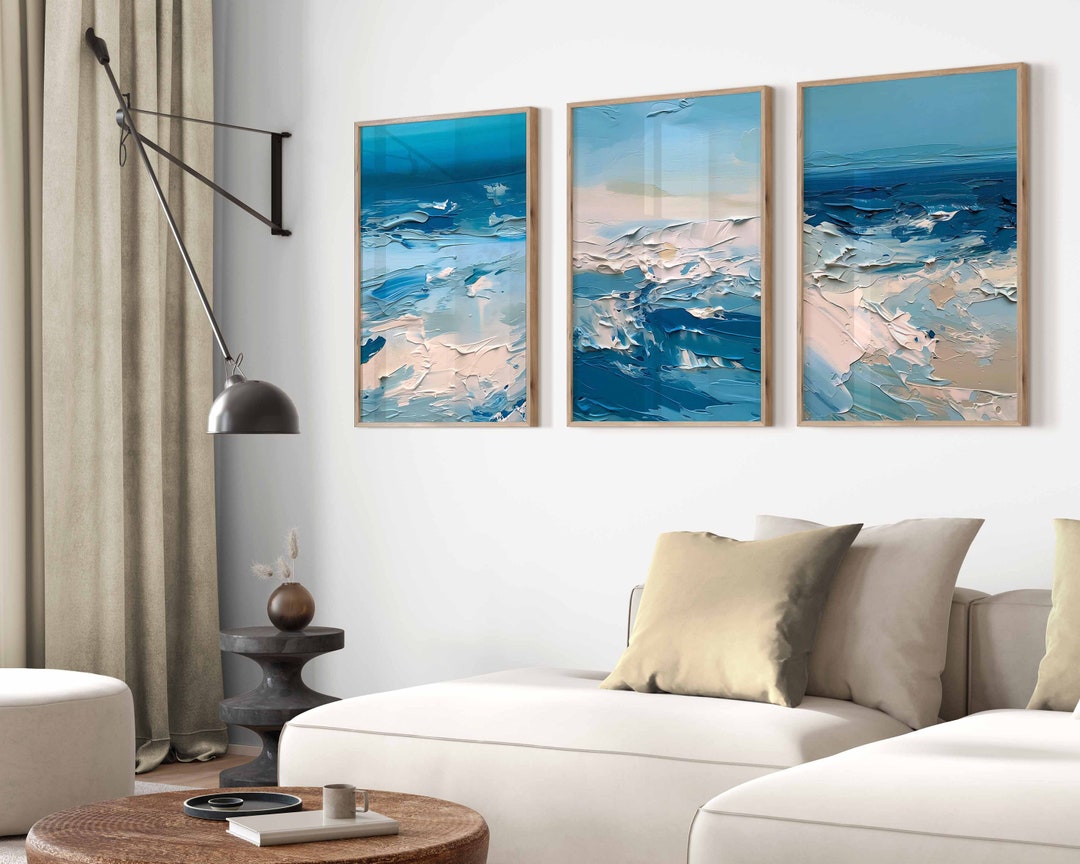 Ocean Prints Wave Wall Art Set of 3 Abstract Sea Wall Art Modern Beach ...