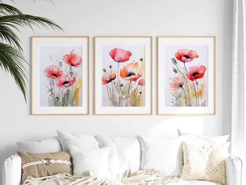 Watercolor Flower Print Set of 3 Wildflower Wall Art Printable Flower ...