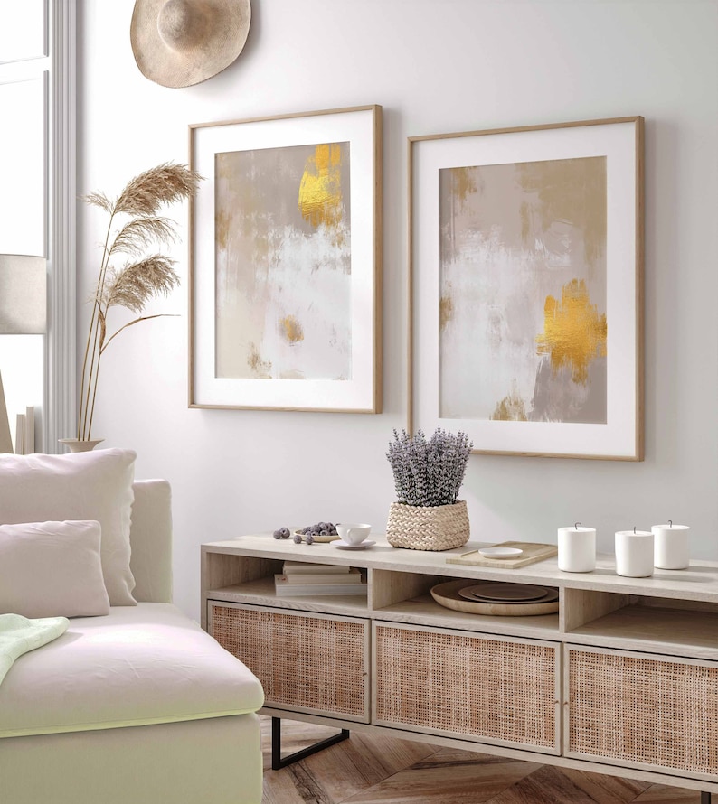 Minimalist Beige Gold Wall Art, Set of 3 Modern Neutral Prints, Large ...