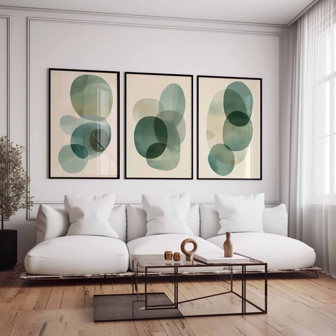 Emerald Green Printable Wall Art Set of 3 Abstract Watercolor Prints ...