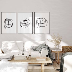 Modern Simple Minimal Gallery Wall Art Set of 3 Black and White Simple ...