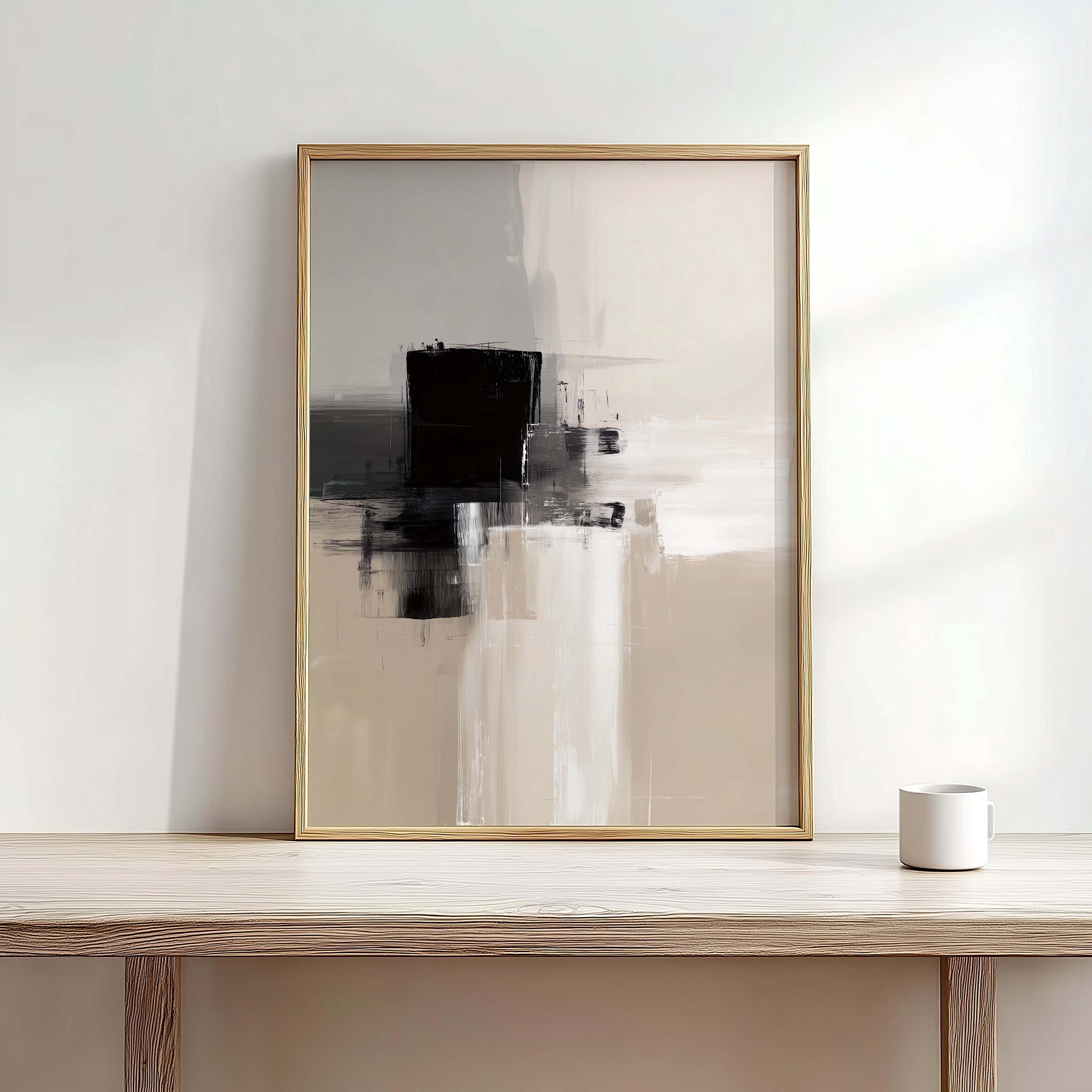 Beige Black Abstract Art Print Printable Modern Art Black Minimalist ...