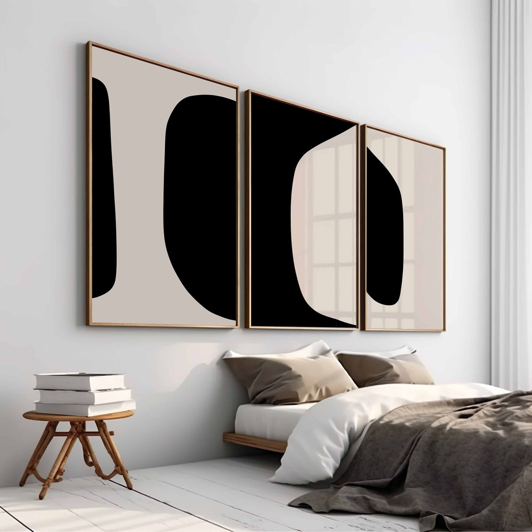 Neutral Modern Minimal Gallery Wall Art Set of 3 Black Beige Nordic ...