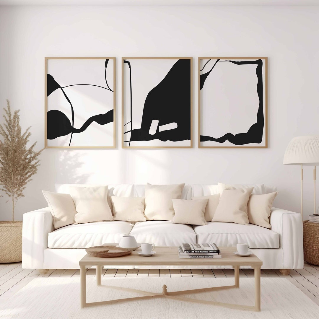 Minimalist Modern Simple Gallery Wall Art Set of 3 Black and White ...