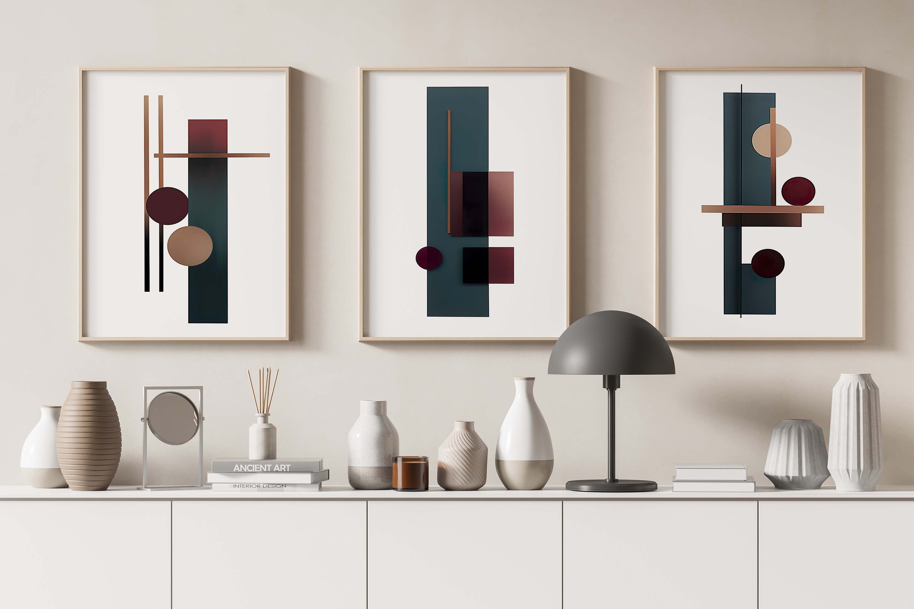 Modern Abstract Geometric Wall Art Prints Set of 3 Abstract Shapes ...