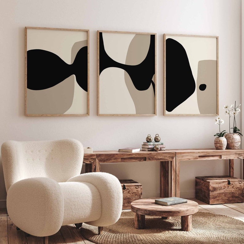 Buy Modern Minimal Neutral Gallery Wall Art Set of 3 Black and Online