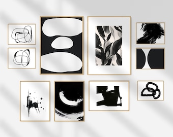 Set of 9 Abstract Prints Modern Home Decor Art Black and White Wall Art Gallery Wall Art Set Black White Art Printable Wall Art Digital Art
