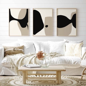 Modern Minimal Neutral Gallery Wall Art Set of 3 Black and Beige Abstract Art Farmhouse Decor Bedroom Wall Art, Living Room Art, Printable image 2