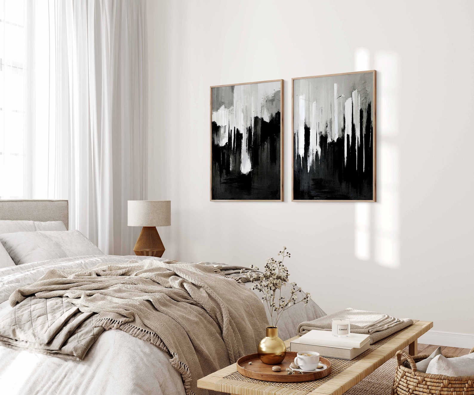 Bedroom Wall Art Black and White Wall Art 2 Piece Art - Etsy