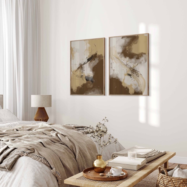 Modern Neutral Abstract Printable Wall Art Set of 2, Beige Abstract ...