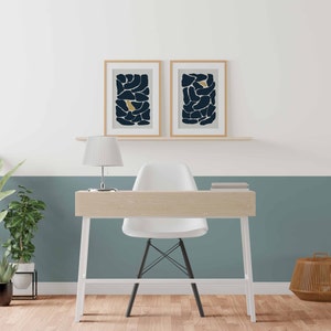 Modern Minimal Gallery Wall Art Set of 2 Abstract Art Navy Blue Prints, Abstract Organic Shapes Wall Art Minimalist Bathroom Decor image 2