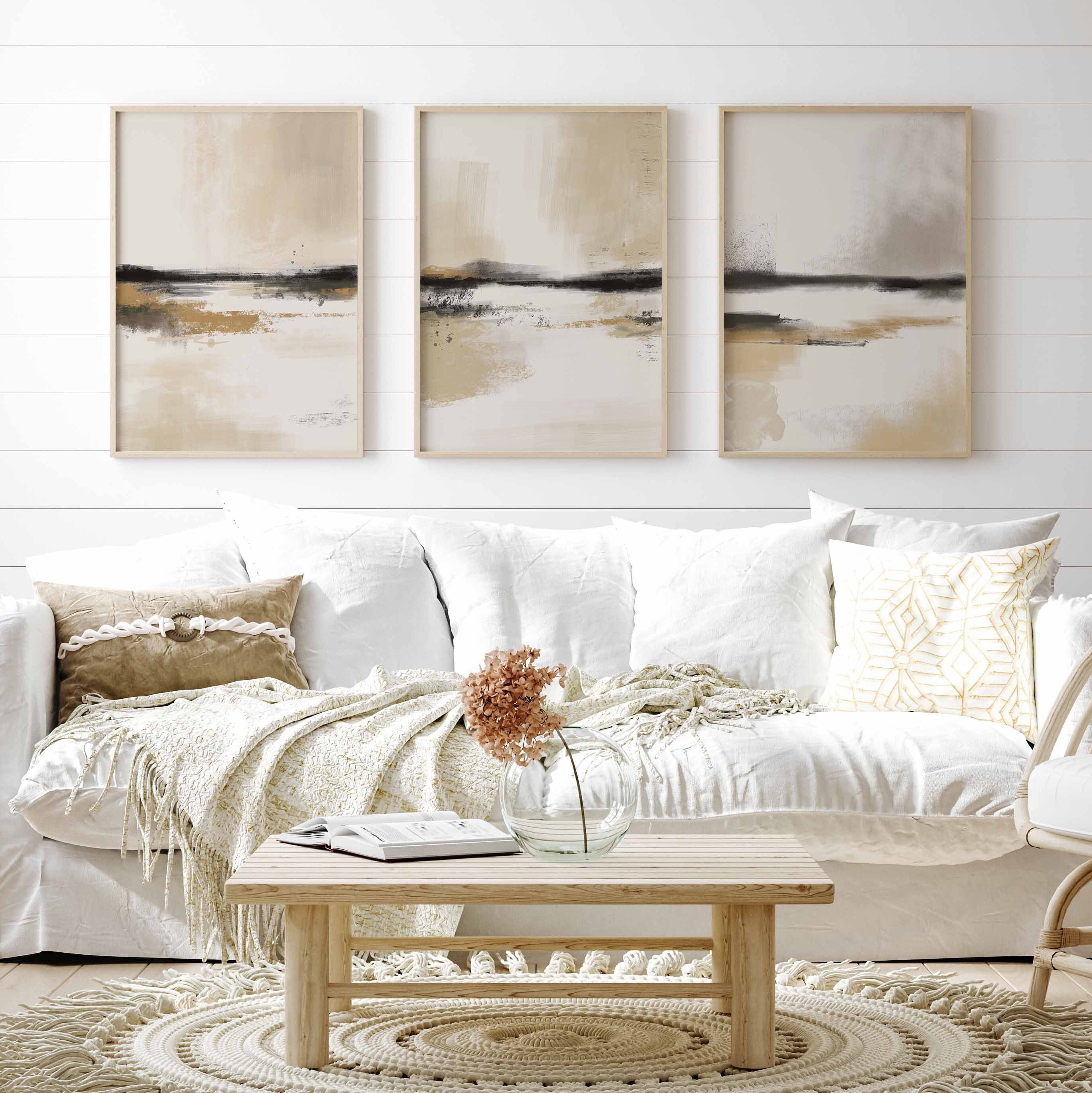 Modern Neutral Abstract Printable Wall Art Set of 3, Landscape Prints ...