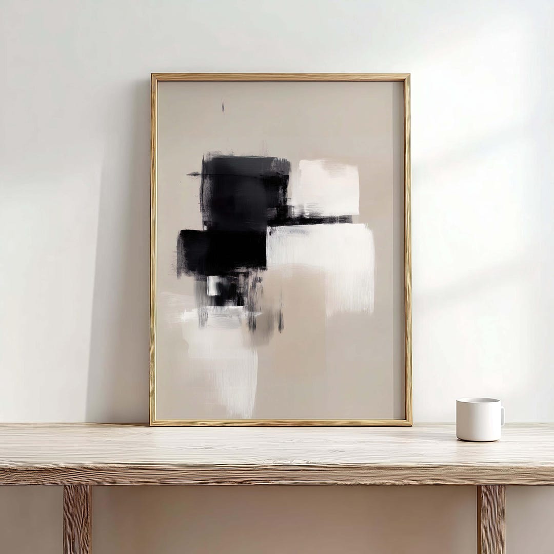 Modern Neutral Gallery Wall Art Beige and Black Abstract Art Minimalist ...