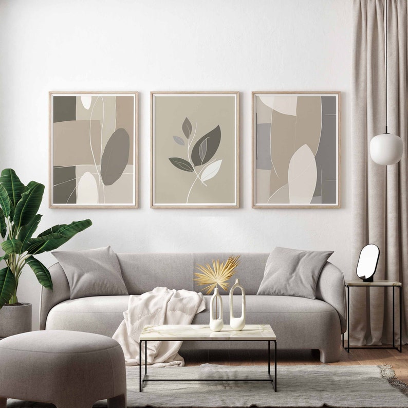 Abstract Sage Green Wall Art Print Set of 3 Modern Geometric Prints ...