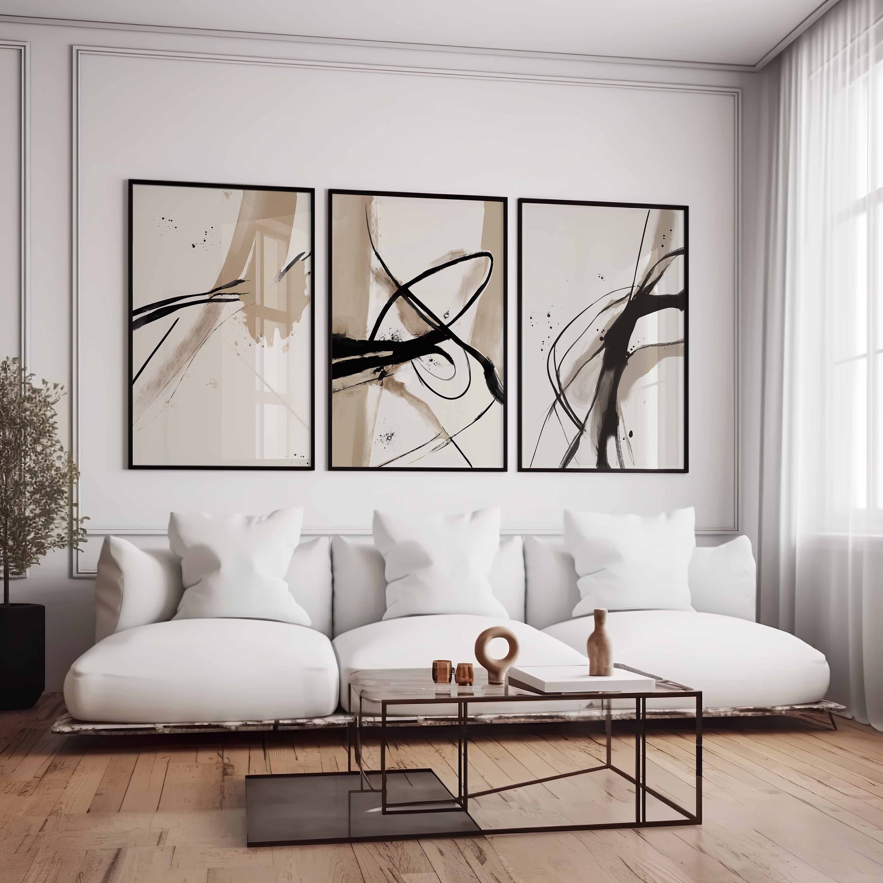 モダンでミニマルなニュートラルなギャラリーウォールアート3点セット