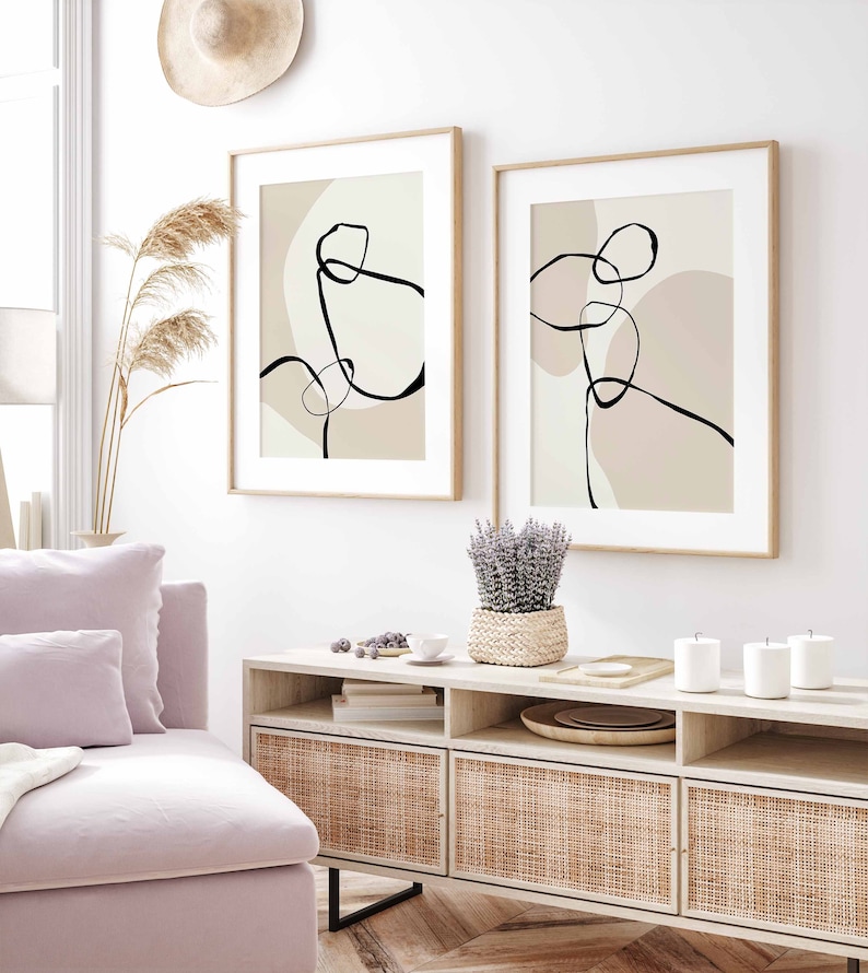 Minimalist Mid Century Modern Abstract Black and Beige Printable Wall ...