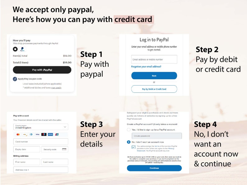 May include: A screenshot of a website showing the different payment options available. The options include paying with PayPal, debit card, or credit card. The website also provides instructions on how to create a PayPal account.