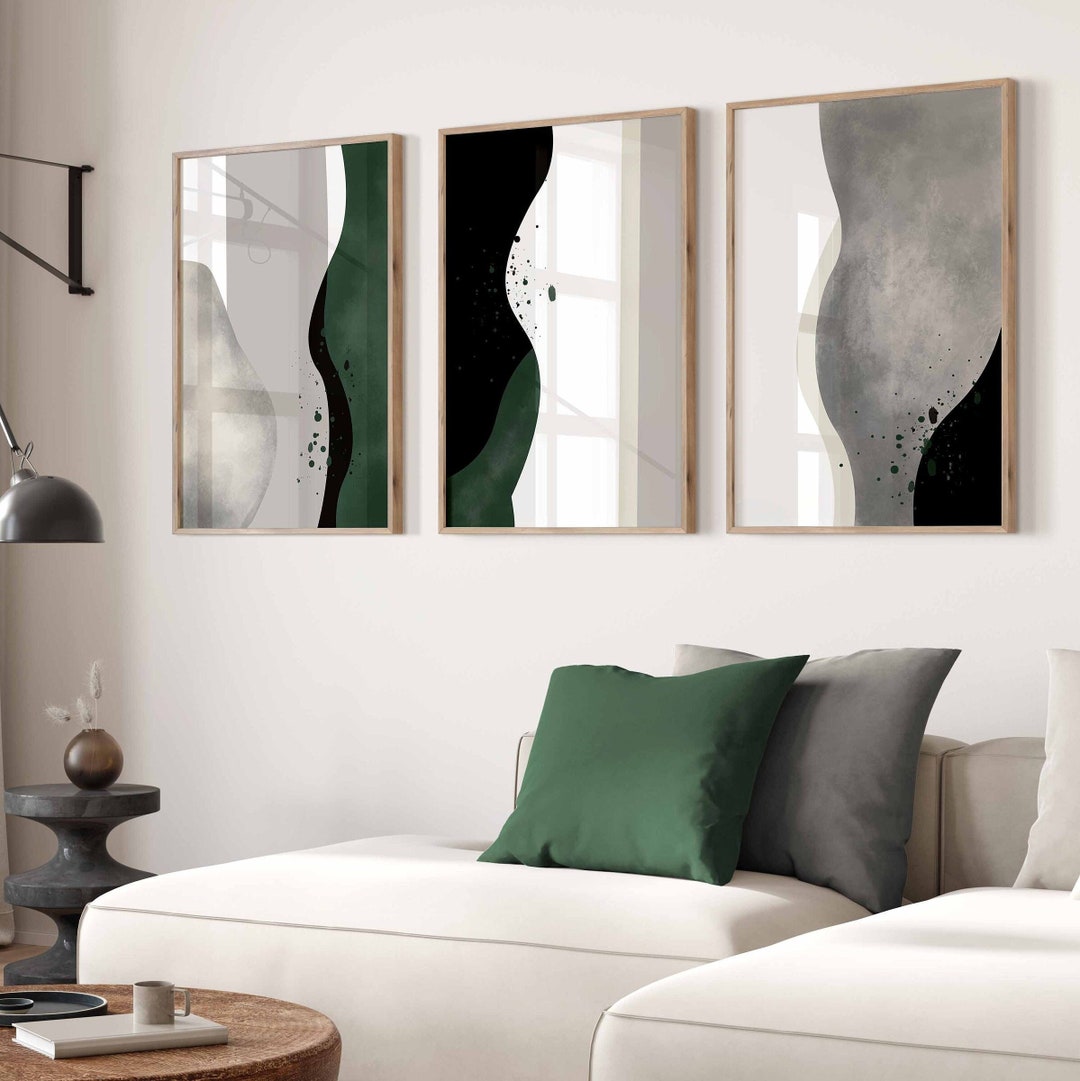 Modern Minimal Gallery Wall Art Set of 3 Abstract Art Green Prints ...