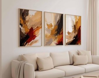 Set of 3 Terracotta Wall Art Burnt Orange Prints Abstract Gallery Wall Set Earth Tones Wall Art Bedroom Poster Set Printable Wall Art