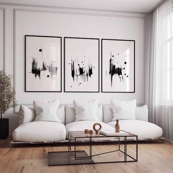 3 Piece Art Prints, Abstract Poster Set, Bedroom Wall Art, Modern Wall Art, Dining Room Art, Black and White Minimalist Contemporary