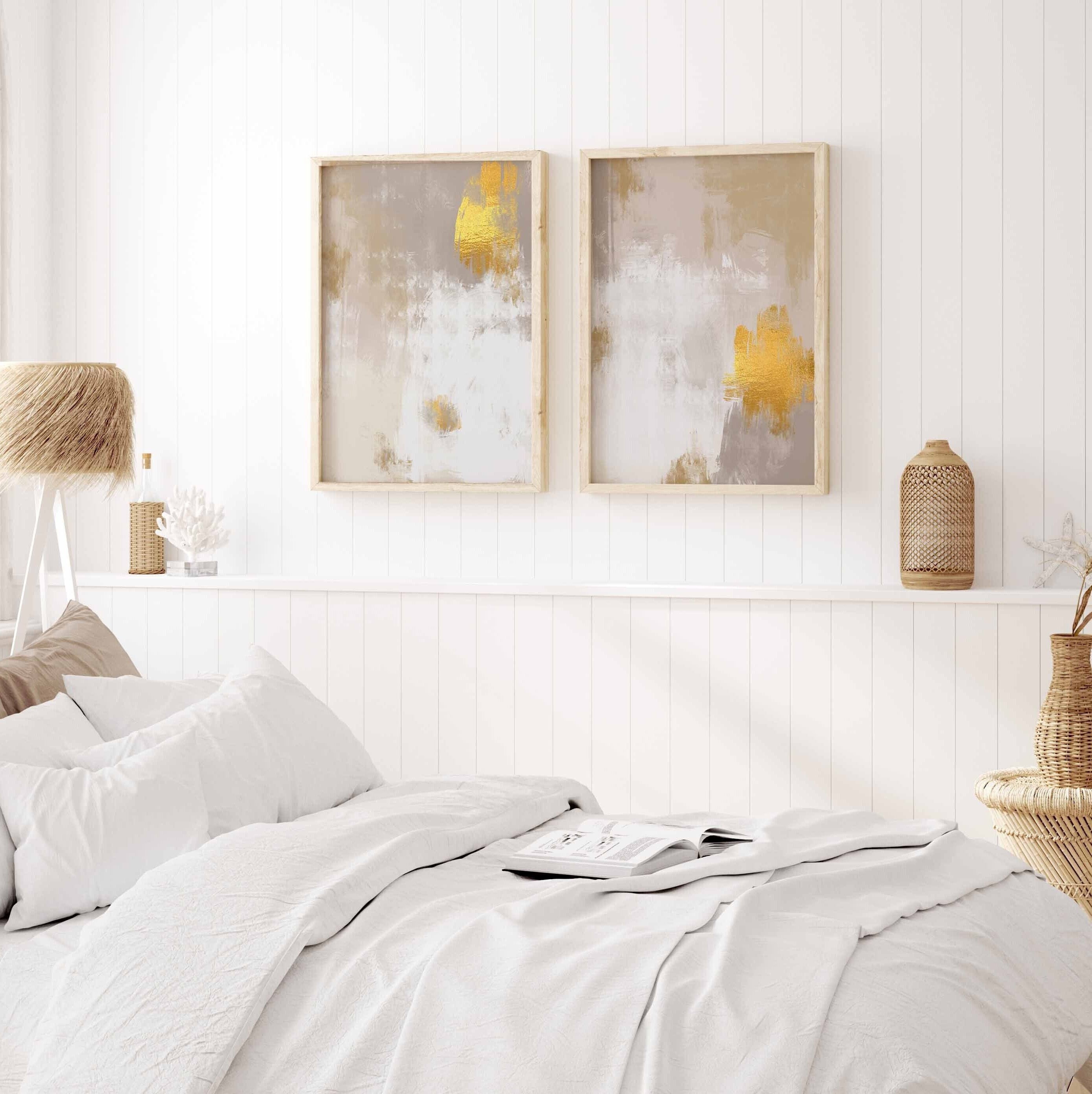 Minimalist Beige Gold Wall Art, Set of 3 Modern Neutral Prints, Large ...