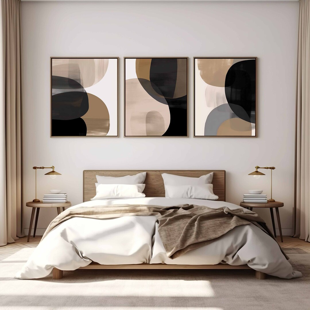Black Beige Minimalist Wall Art Print Set of 3 Rustic Art Prints Mid ...