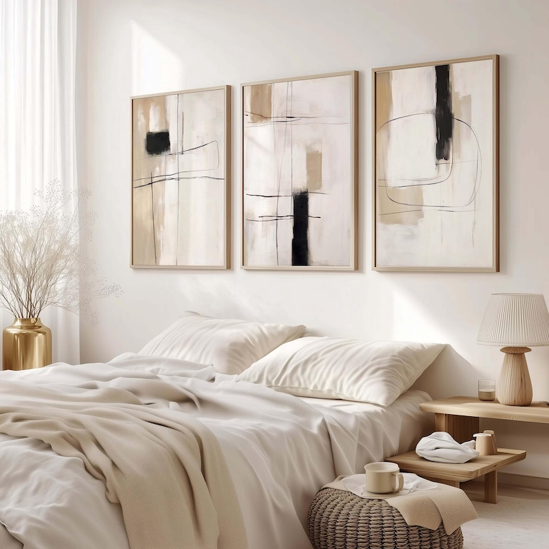 Beige and Black Art Set of 3 Prints, Modern Neutral Wall Art Beige Art ...