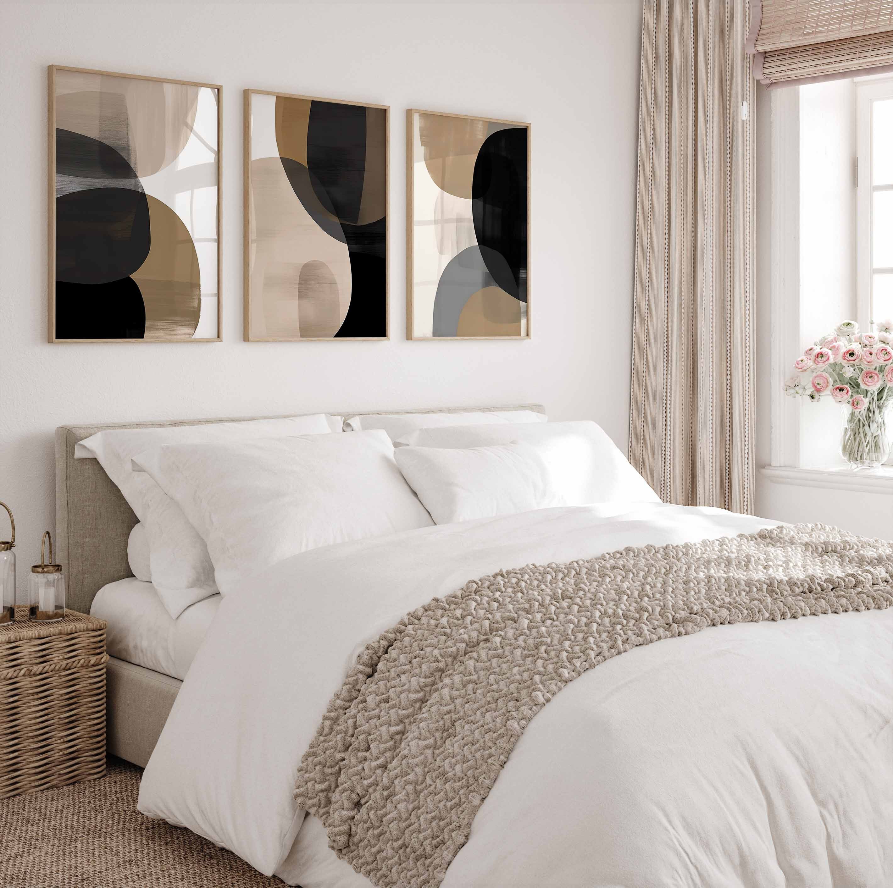 Black Beige Minimalist Wall Art Print Set of 3 Rustic Art Prints Mid ...