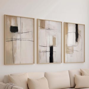Beige and Black Art Set of 3 Prints, Modern Neutral Wall Art Beige Art Prints Minimal Bedroom Poster, Abstract Japandi Wall Art PRINTABLE