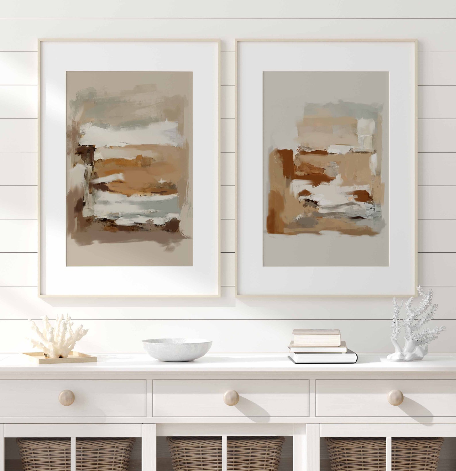 Modern Abstract Printable Wall Art Set of 2, Neutral Tones Wall Art ...