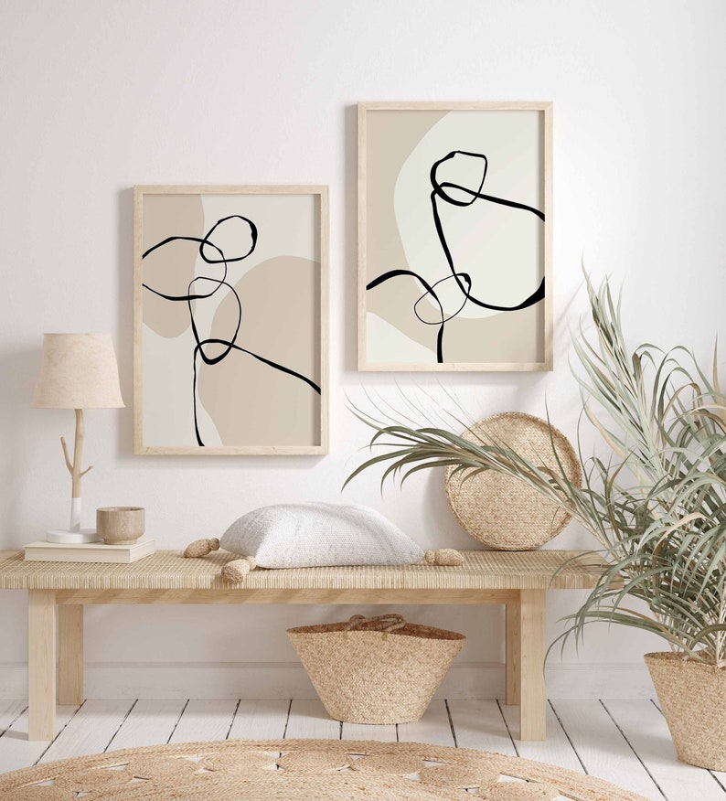 Minimalist Mid Century Modern Abstract Black and Beige Printable Wall ...