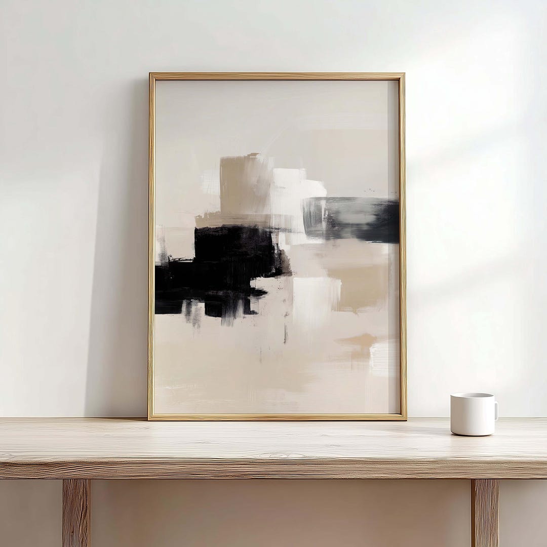 Minimalist Neutral Abstract Wall Art Beige Black Print Modern Printable ...