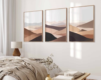 Mountain Wall Art for Bedroom Prints Aesthetic Wall Art Set of 3 Digital Prints Black Beige Modern Abstract Art Landscape Prints Printable